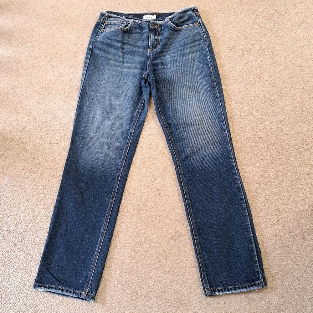 CELLO Jeans Size 5 Straight Leg Blue Frayed Waist Casual Denim Distressed